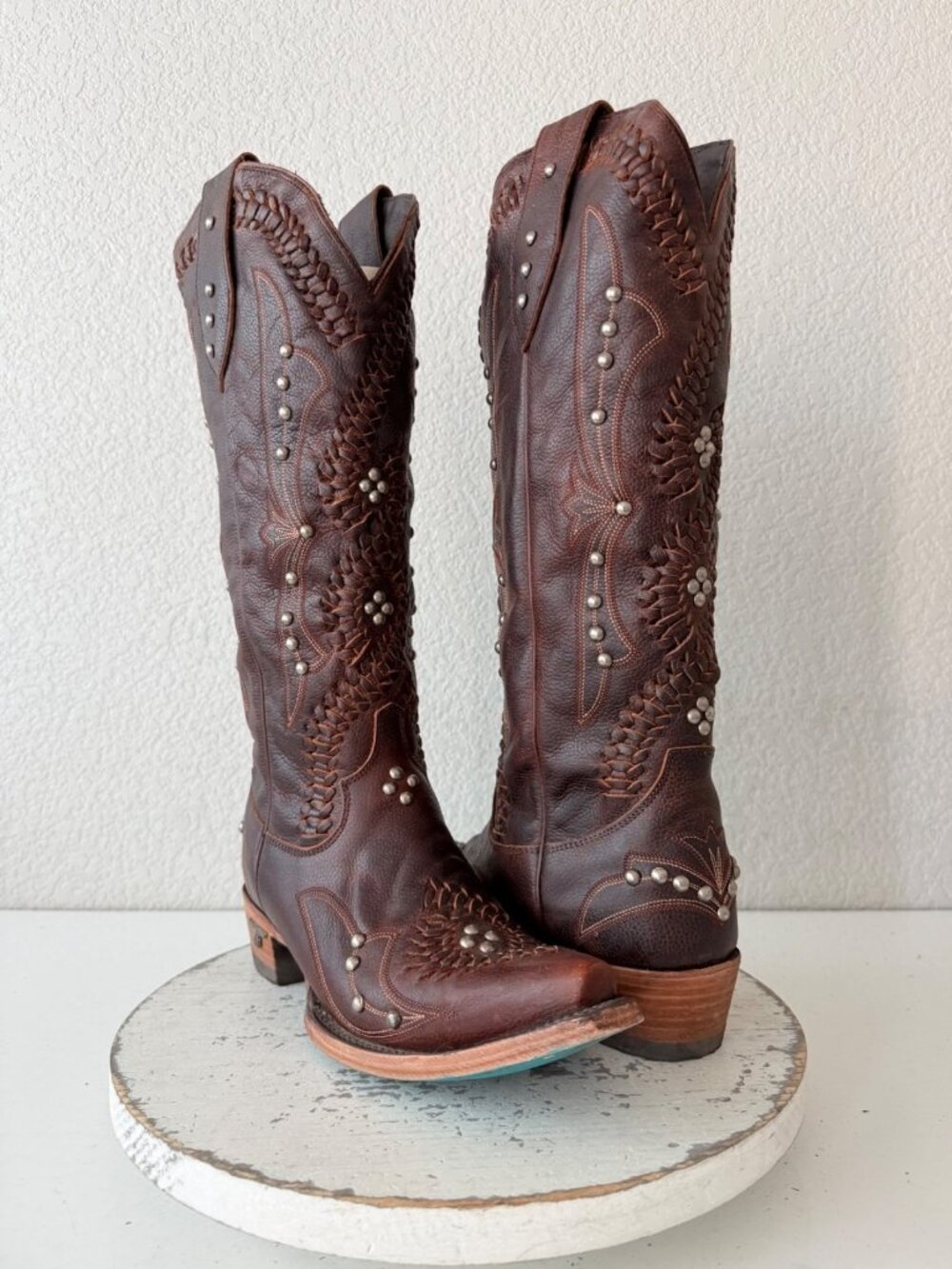 Lane COSSETTE Cognac Brown Cowboy Boots Womens 8.5 Western Cowgirl Tall Snip Toe
